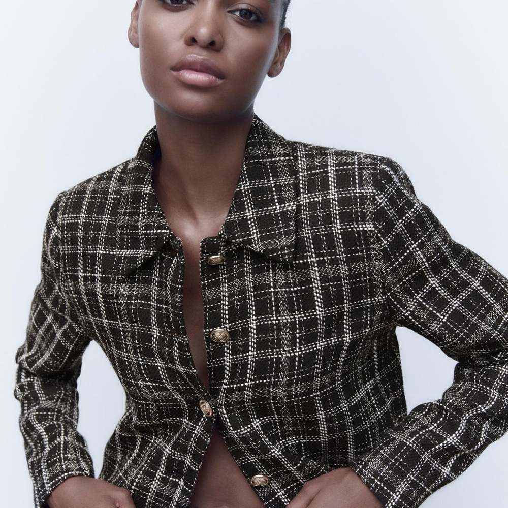 NWT Zara Textured Plaid Jacket